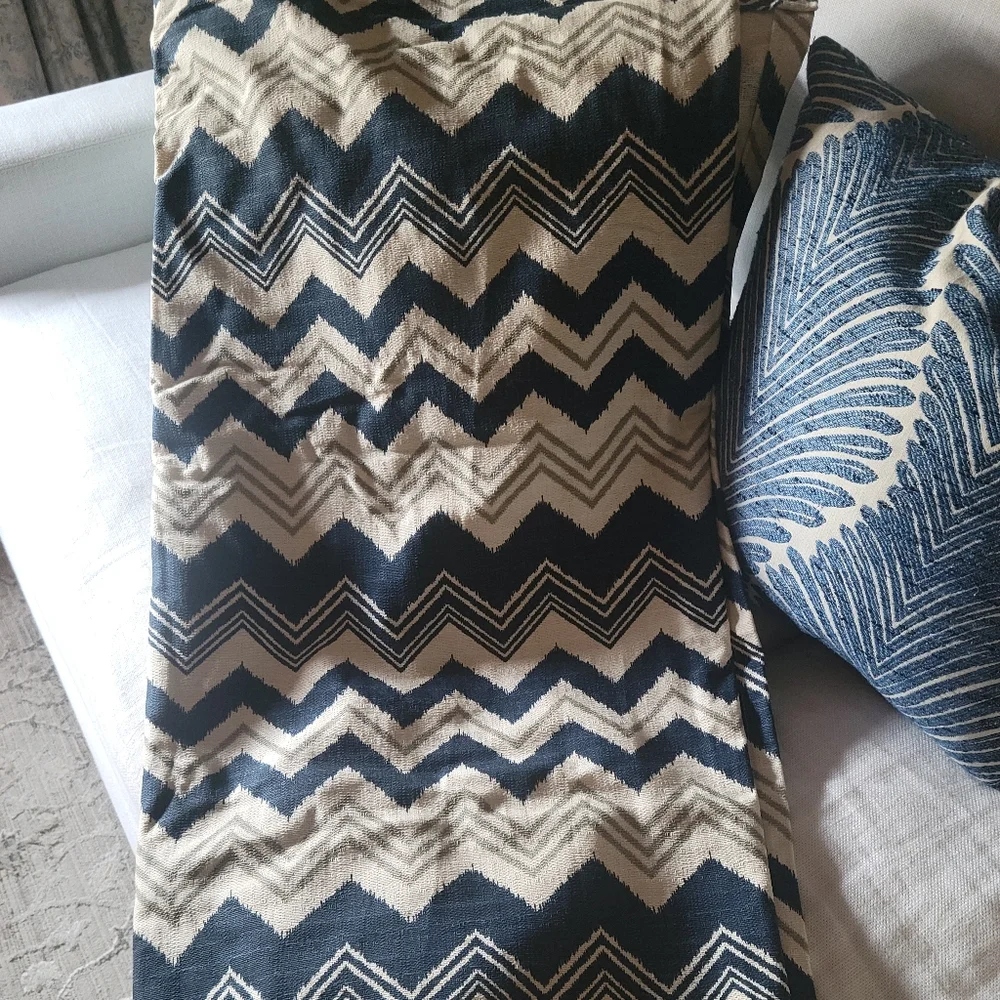 Custom shower curtain extra long ceiling height navy beige